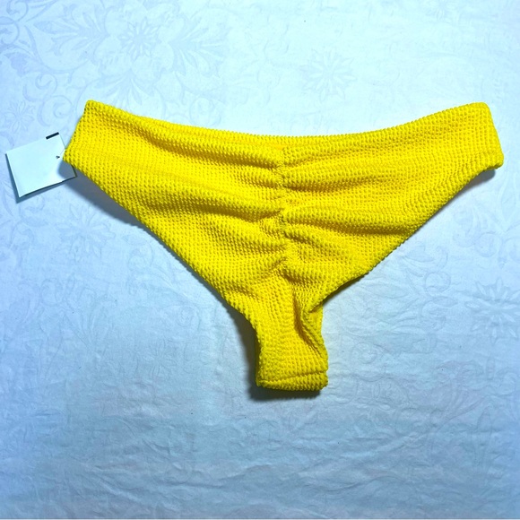 Bikini Bottoms Textured Scrunch Butt Cheeky Low Rise Ribbed Crinkle Neon Yellow - Picture 2 of 10